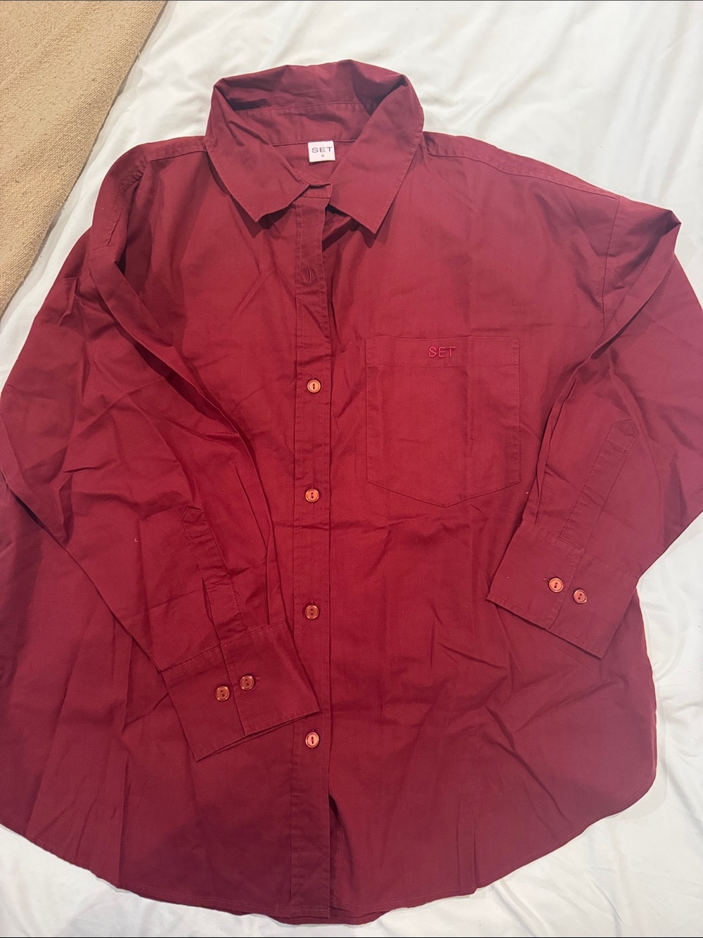 SET Active Cotton Long Sleeve Button-Up Shirt in Burgundy